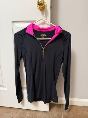 Lilly Pulitzer Black Athletic Quarter-Zip with Hot Pink Trim